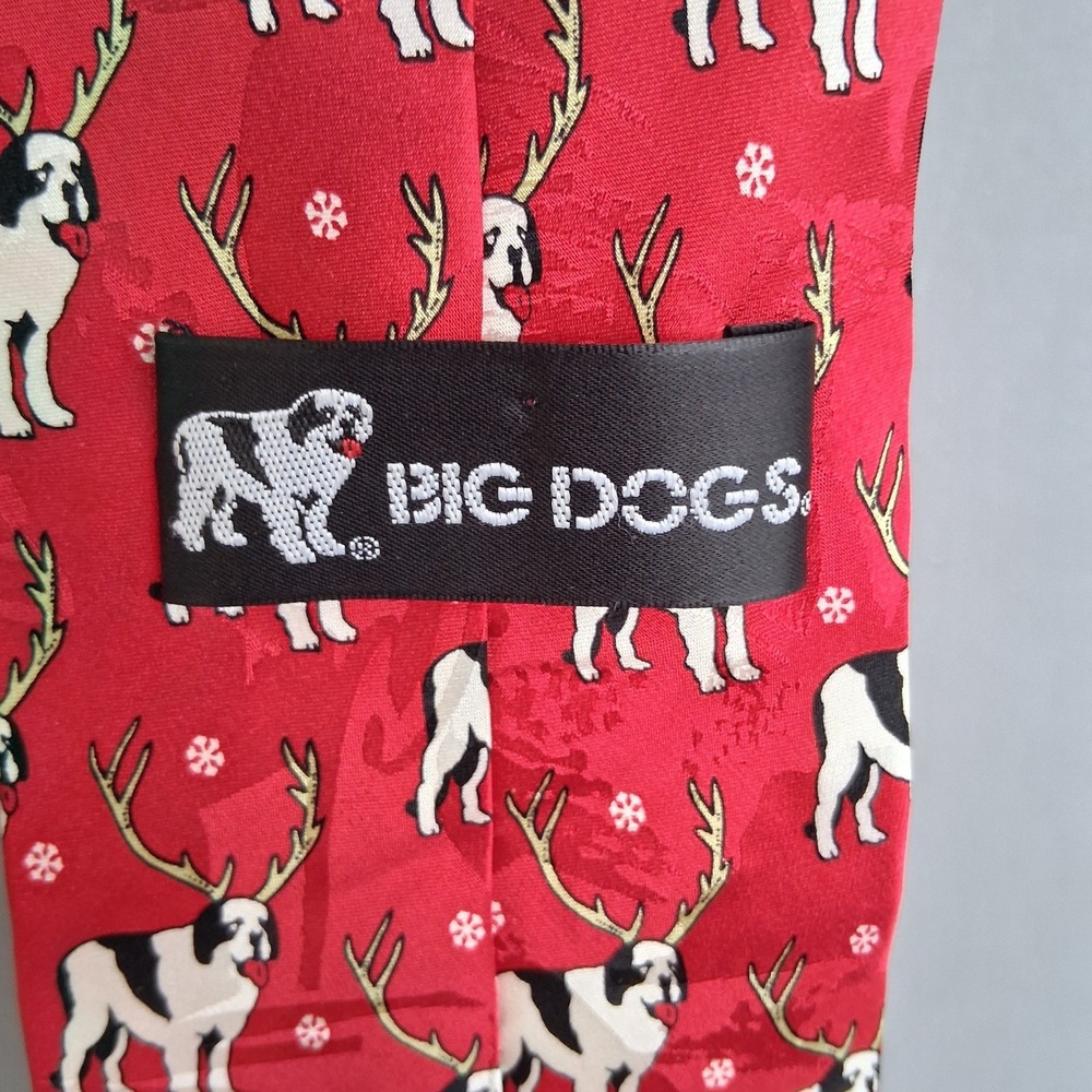 Vintage 90s Big Dogs AOP Christmas Holiday Silk Necktie EUC Reindeer Dog